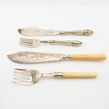 Serveringsbestick 2 par nysilver omkring 1900.