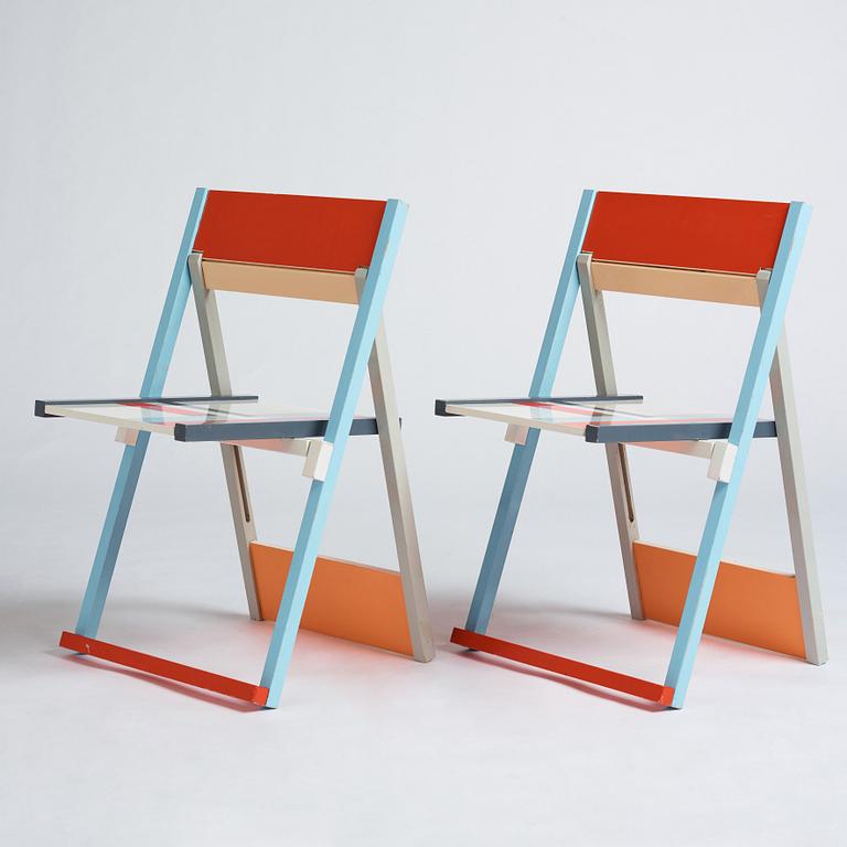 Igor Cronsioe, a pair of folding chairs, "Sudden Seat", ed. 76/95 & 87/95, Futura Gallery, Stockholm, Sweden 1983.