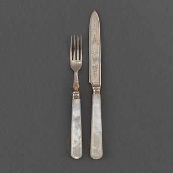 Fruit cutlery, 24 pcs, silver, silver plate and mother of pearl, William Hutton & Sons Ltd, Sheffield, 1914.