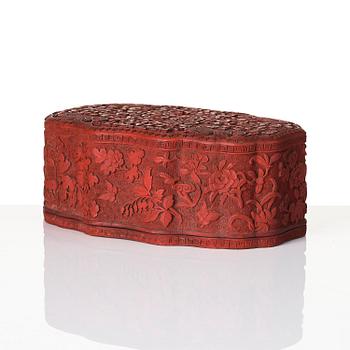 A fine carved lacquer box and cover with tianqi lacquer inset boxes and covers, Qing dynasty, Qianlong (1736-95).