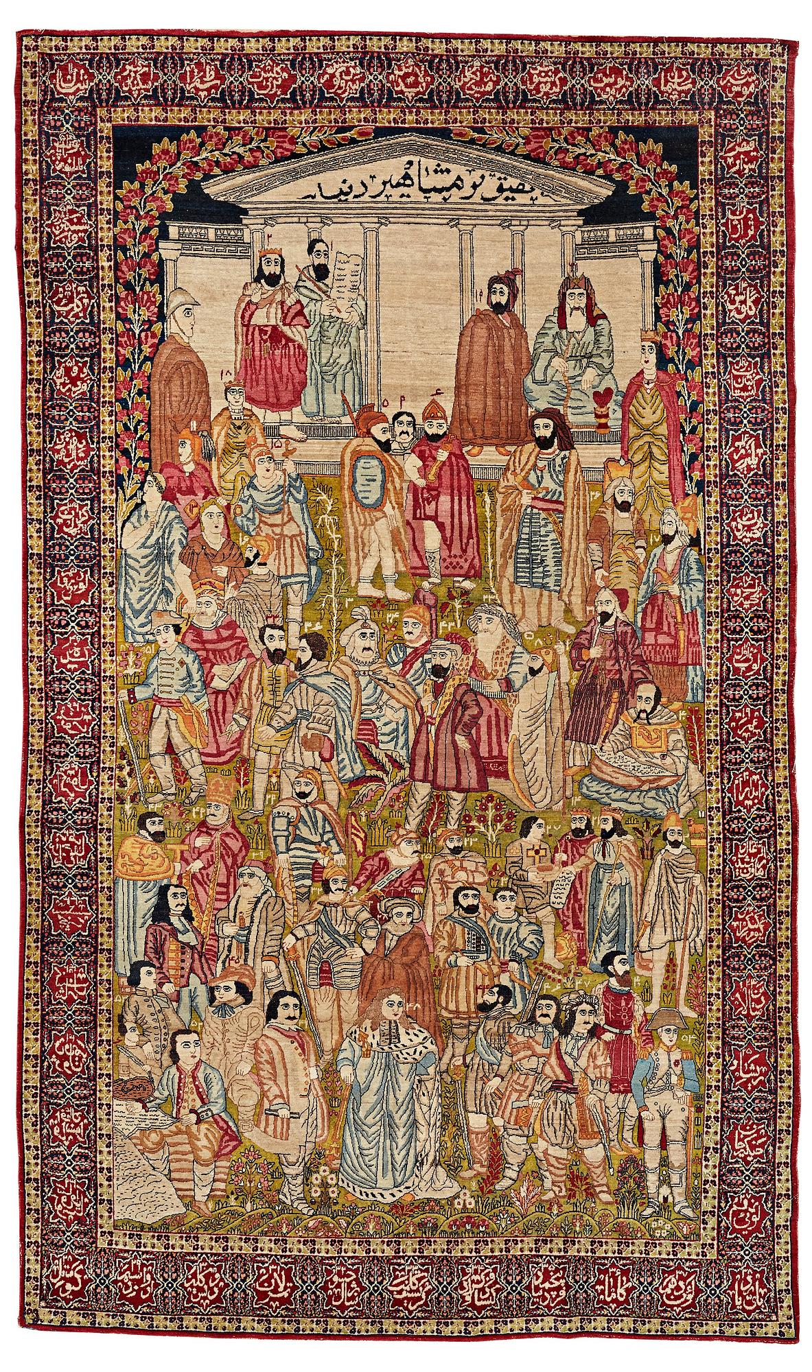 MATTO, an antique Kerman Laver figural, "the Rulers of the World", ca 236,5 x 140,5-143,5 cm.