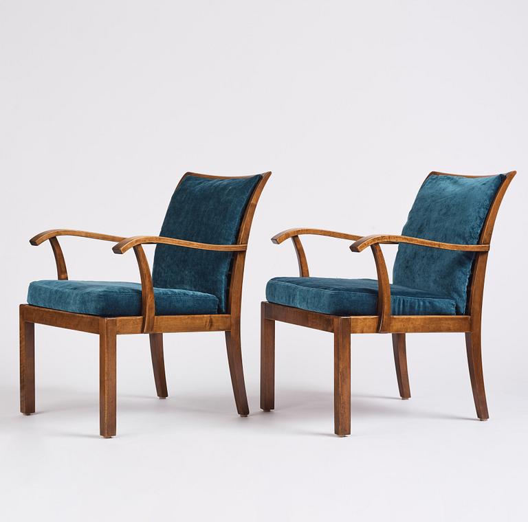 Axel Larsson, a pair of armchairs, Svenska Möbelfabrikerna Bodafors. This model was exhibited at the Stockholm Exhibition 1930.