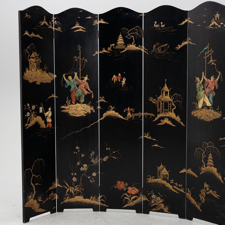 A lacquer folding screen, mid 1900s.