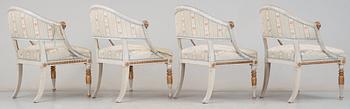 Four late Gustavian circa 1800 armchairs.