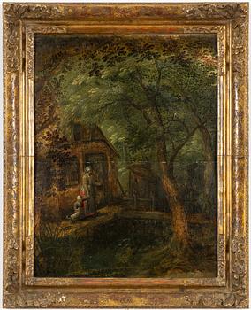 David Vinckboons, hans efterföljd, Mor, dotter och hund vid stuga.