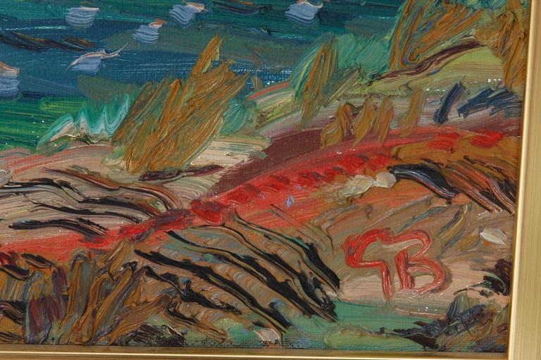 BRUNIUS, GÖRAN. Olja på pannå. Monogramsign.