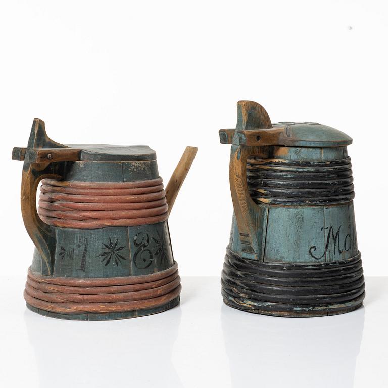 Two Swedish painted folk art vessels, 19th century.