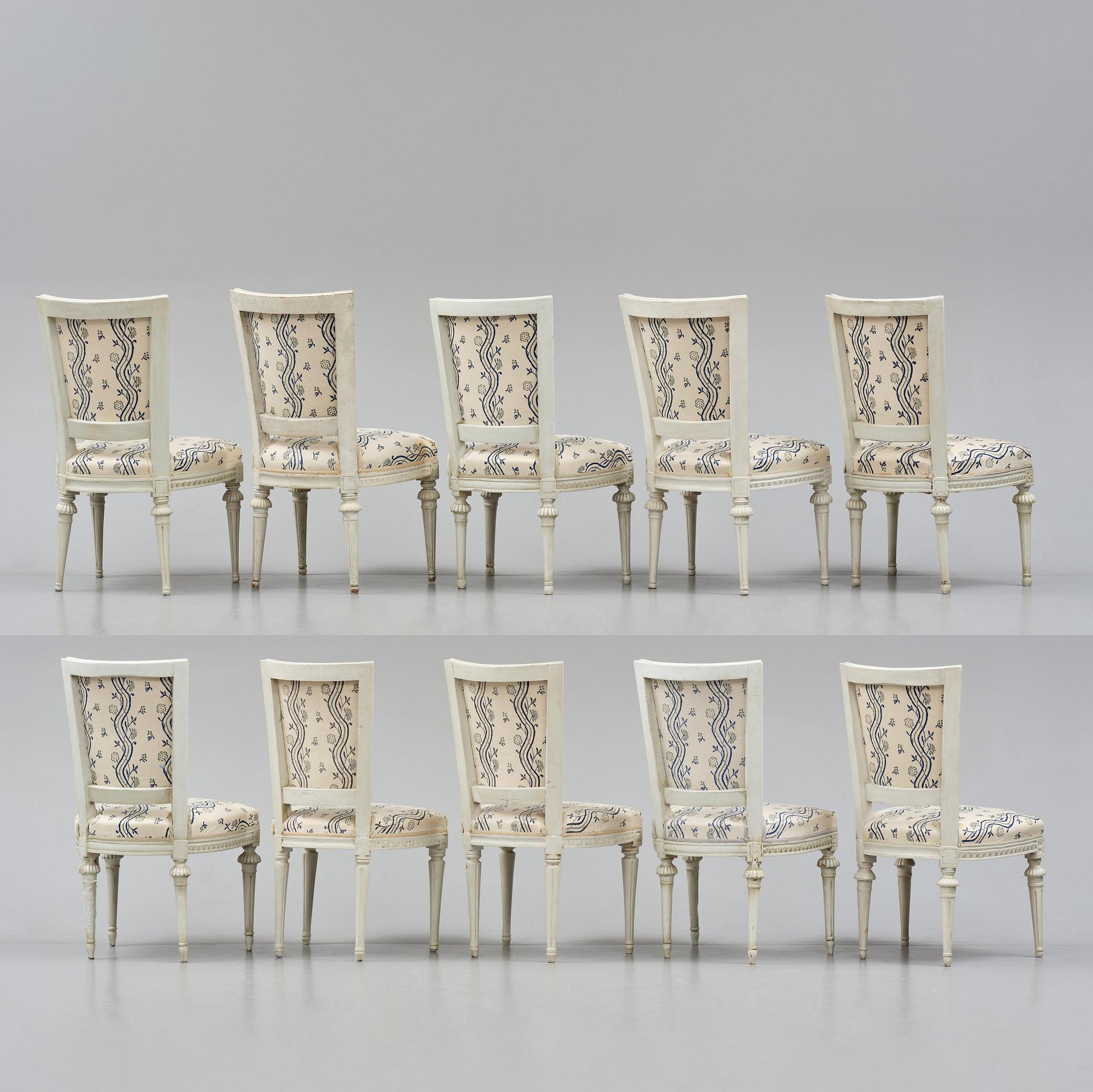 A matched set of ten late Gustavian chairs, (three signed by L Söderholm 1789-1794).