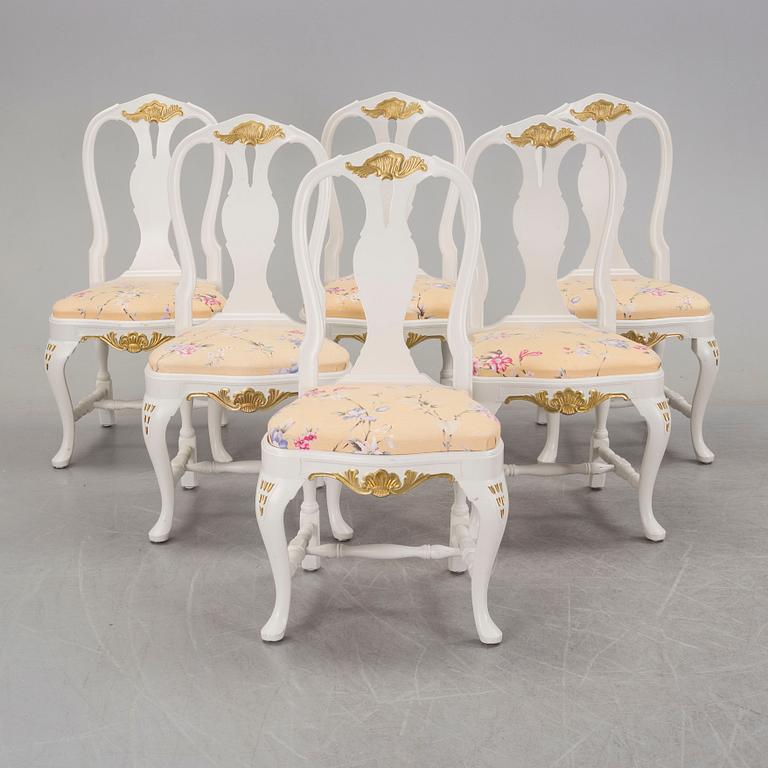 6 rococo style chairs, 20th century.