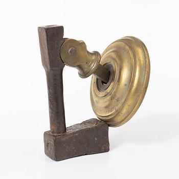 Door knocker, probably 18th century, iron and brass.