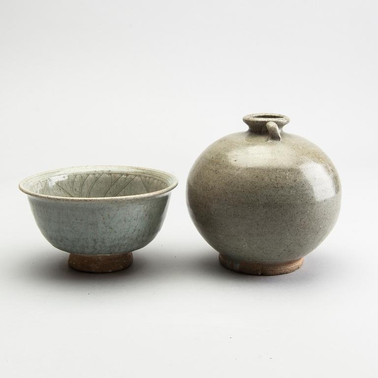 A vase and a celadon bowl, South East Asia, presumably Sukothai, 14th/16th Century.