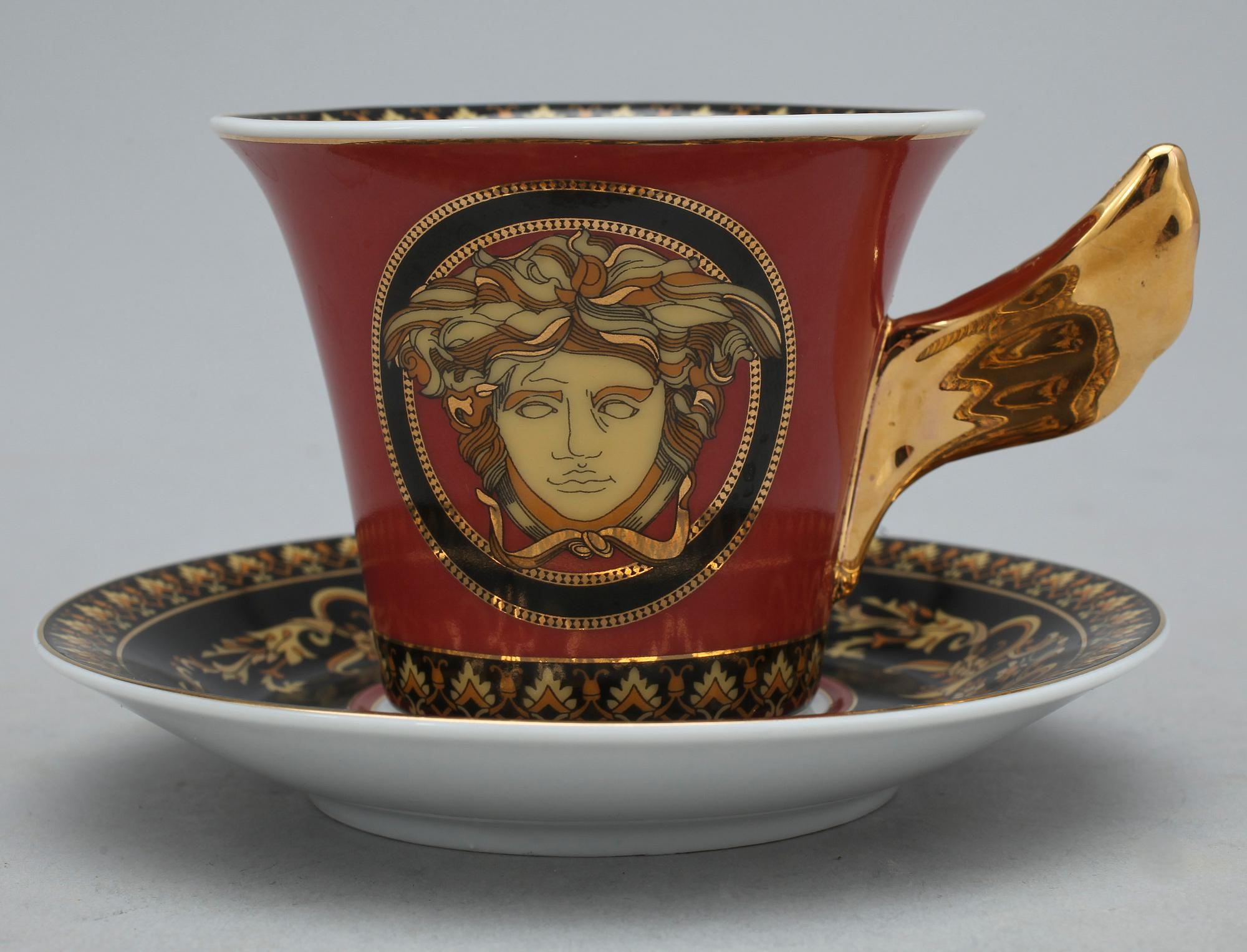 ESPRESSOKOPPAR med FAT, porslin, 6 st, "Medusa", Versace för Rosenthal.