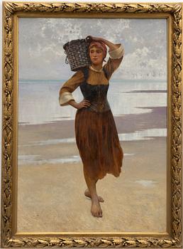 August Hagborg, Musselplockerska på strand.