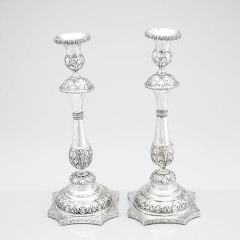 A pair 19th century Russian silver candlesticks, unidentified maker's mark, possibly Dimitry Agafanov (Kirov).