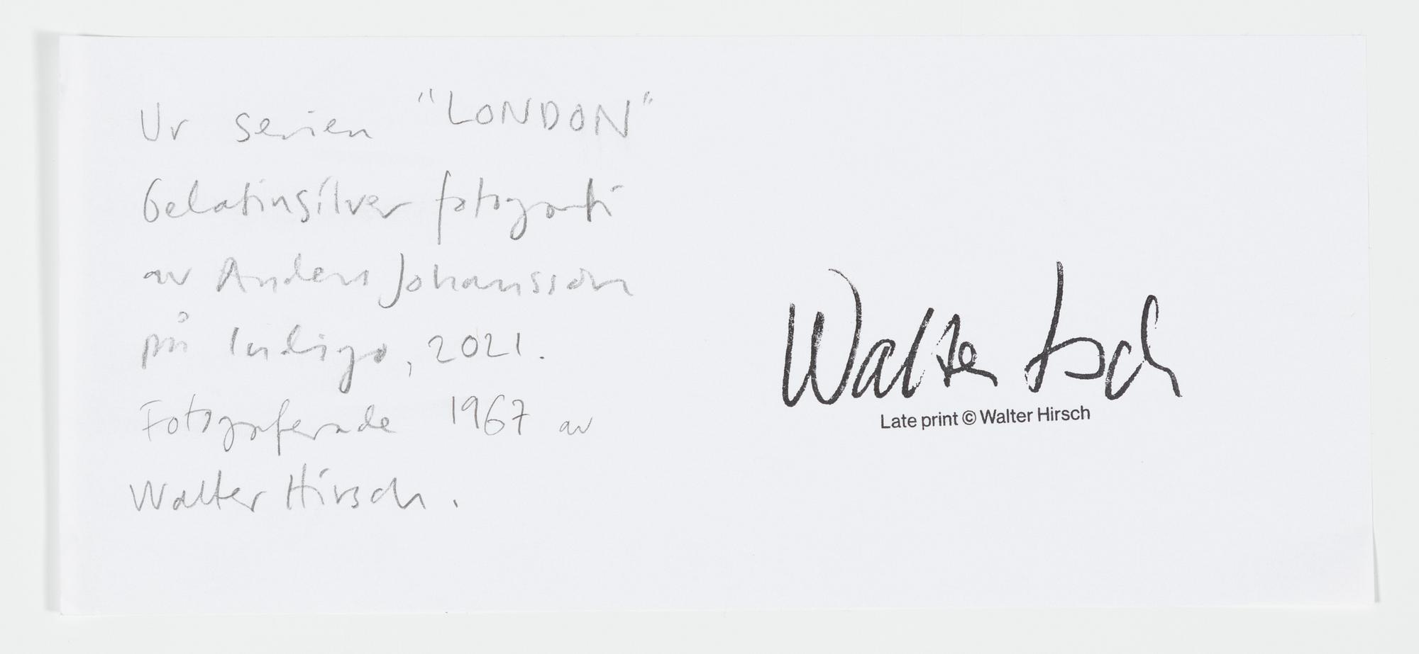 Walter Hirsch, Ur serien "London", 1967.