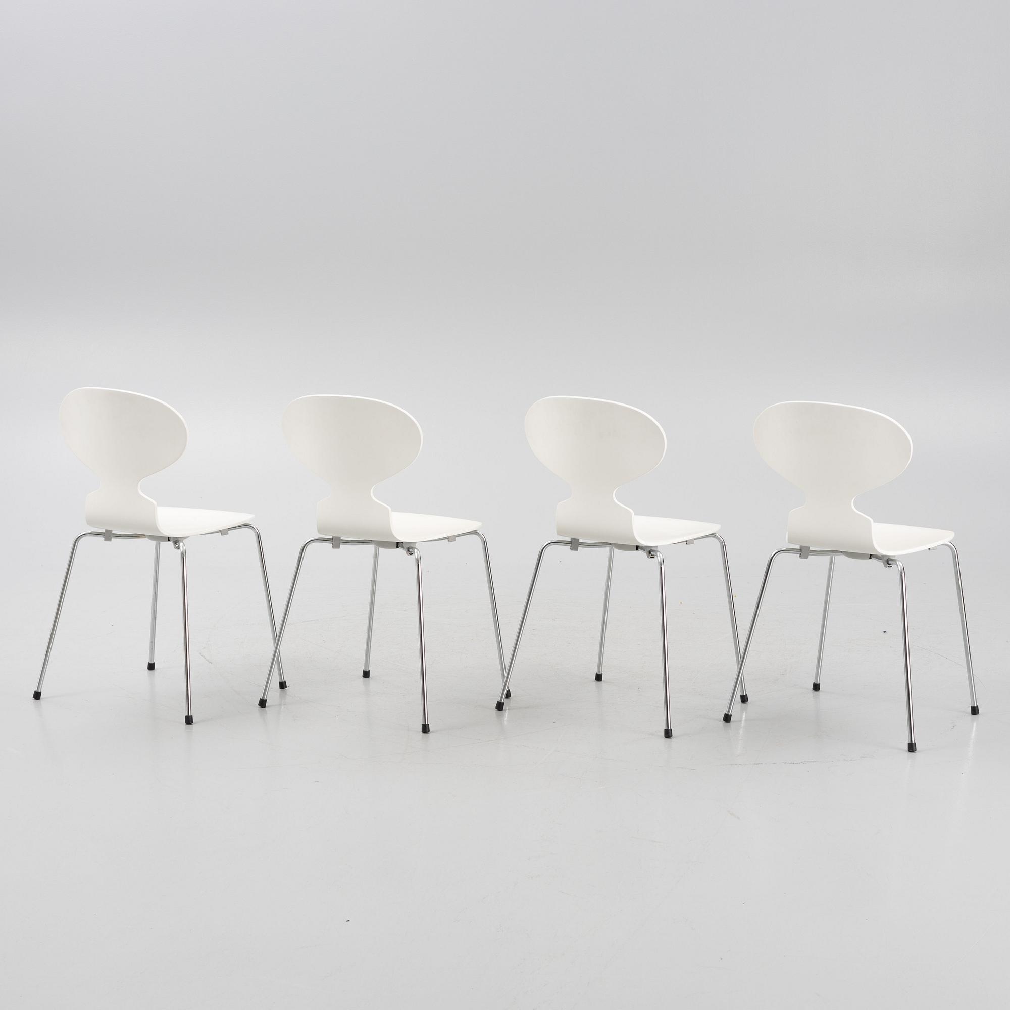 Arne Jacobsen, stolar, 4 st, "Myran", Fritz Hansen, Danmark, 1990-tal.