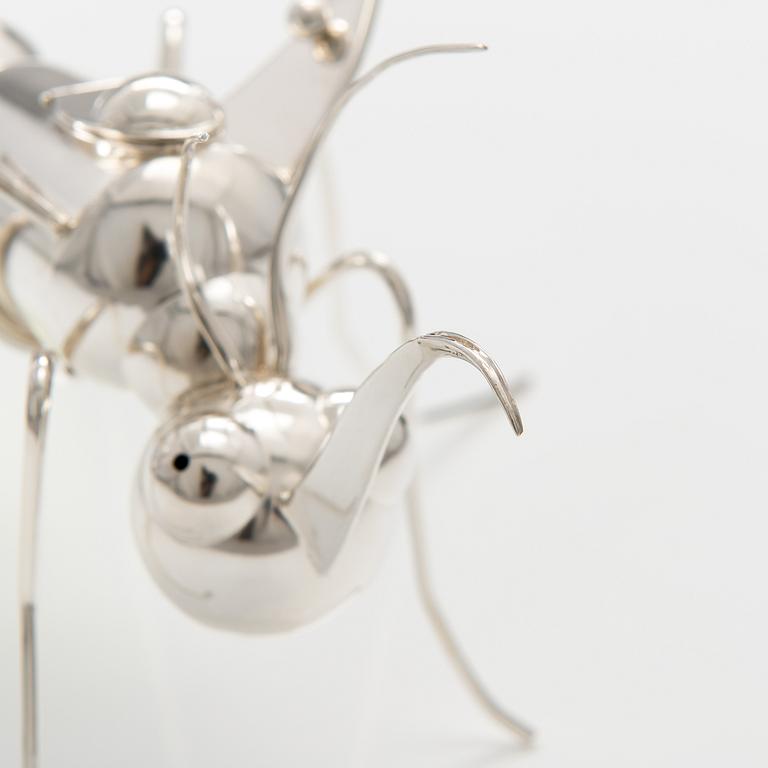 A sterling silver and glass oil decanter "Green mosquitoe". Ru Runeberg 2013.