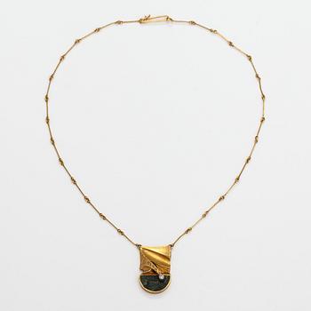 Björn Weckström, "Aztec", an 18K gold necklace with a diamond ca. 0.05 ct and a zoisite. Lapponia 1977.