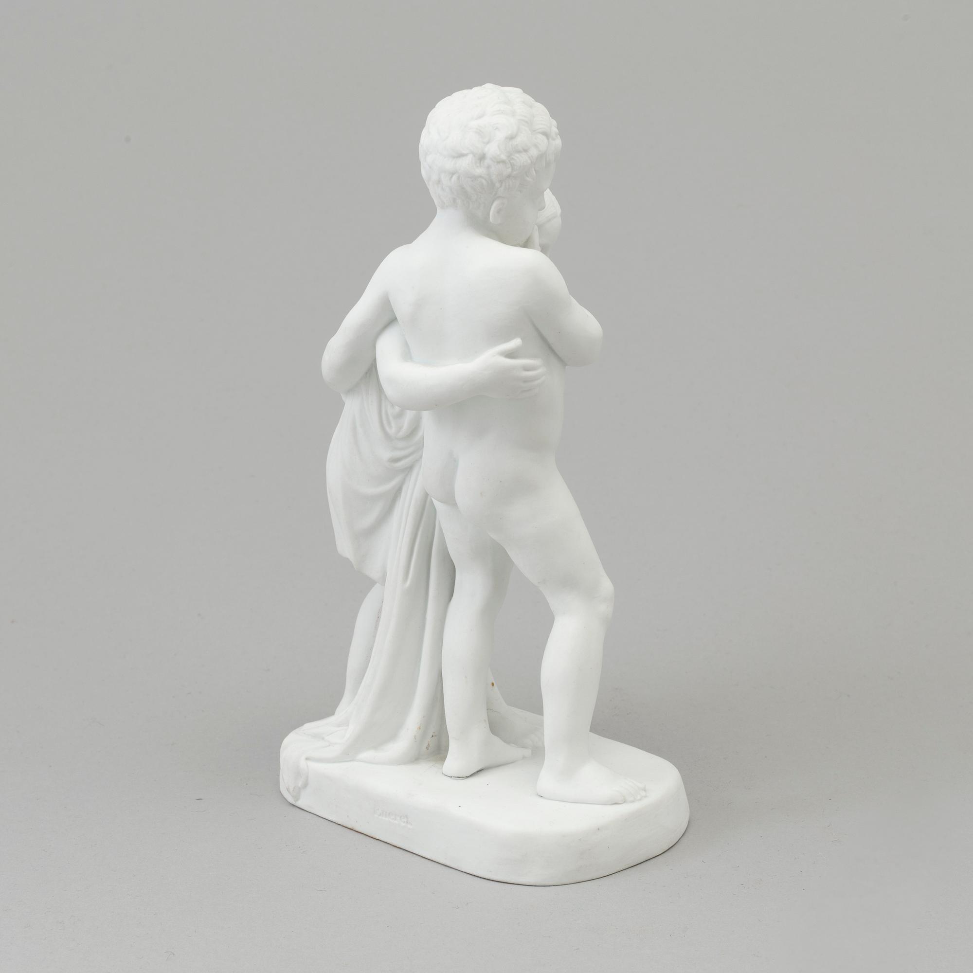 A bisquit sculpture of 'Two children' after Bertel Thorvaldsen, Bing & Gröndahl, Danmark, 20th Century.