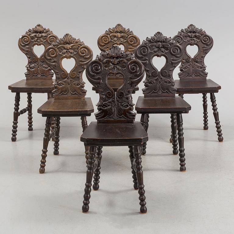 MATBORD OCH SEX STOLAR, renässans-stil, 1900-talets första hälft.