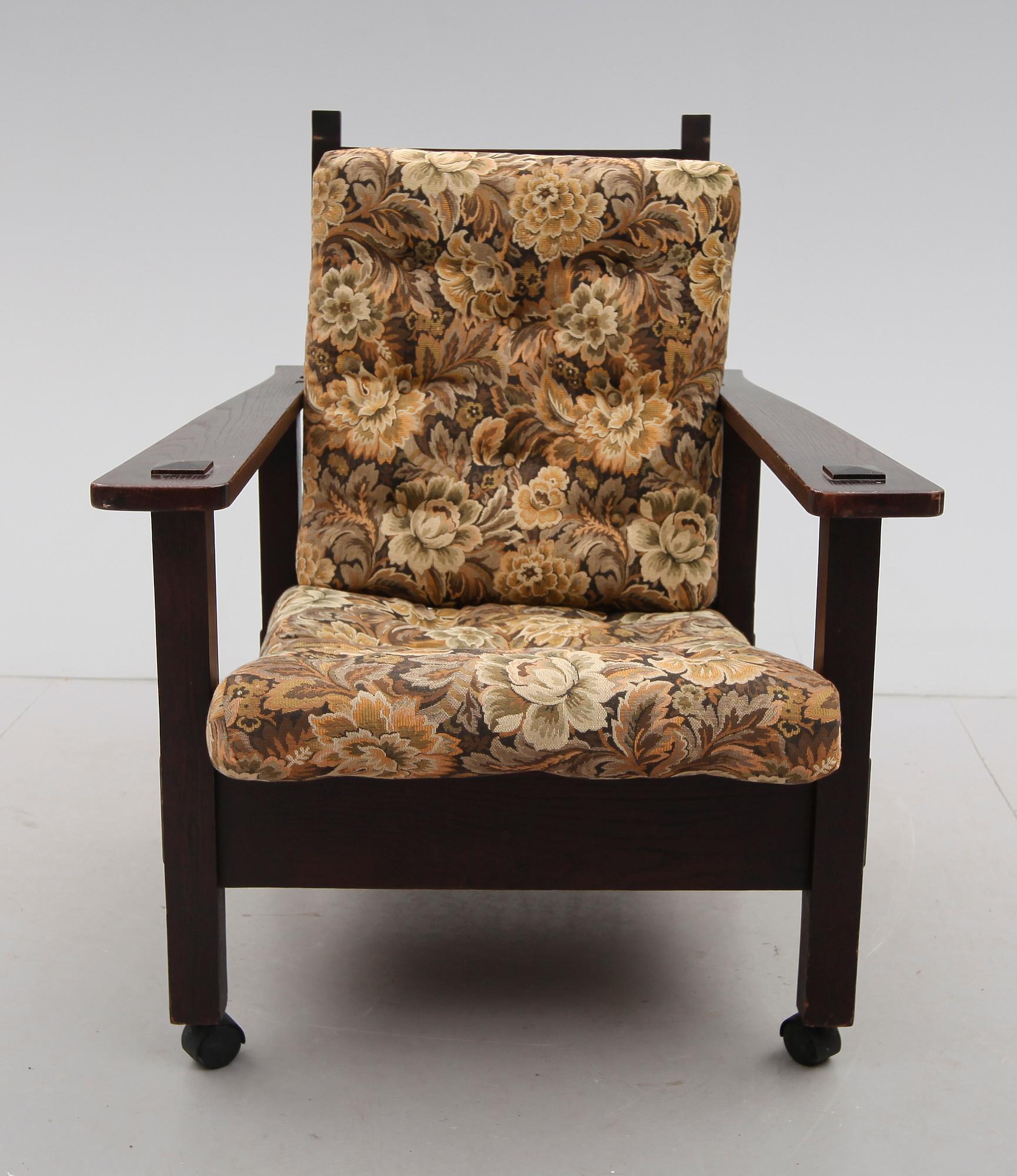 KARMSTOL, Arts & Crafts, möjligen Gustav Stickley Morris Chair 346, tidigt 1900-tal.