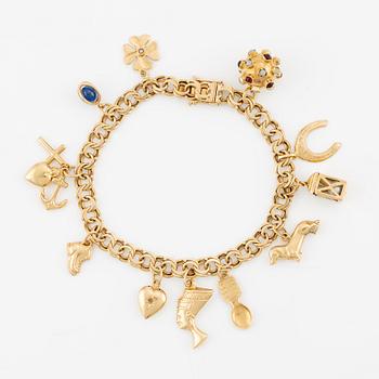 Bracelet, 18K gold, with charms.