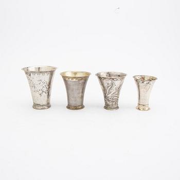 A set of four Swedish 18th/19th century silver beakers, total weight 212 grams.