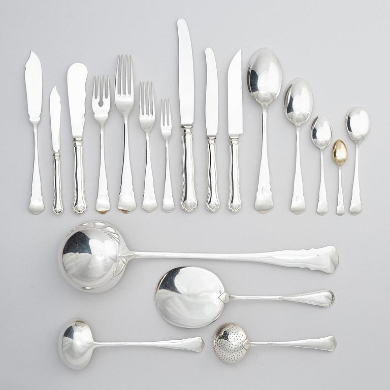 A Swedish 156 piece silver table-cutlery with wood box, mark of company Nordiska Kompaniet, Stockholm 1917.