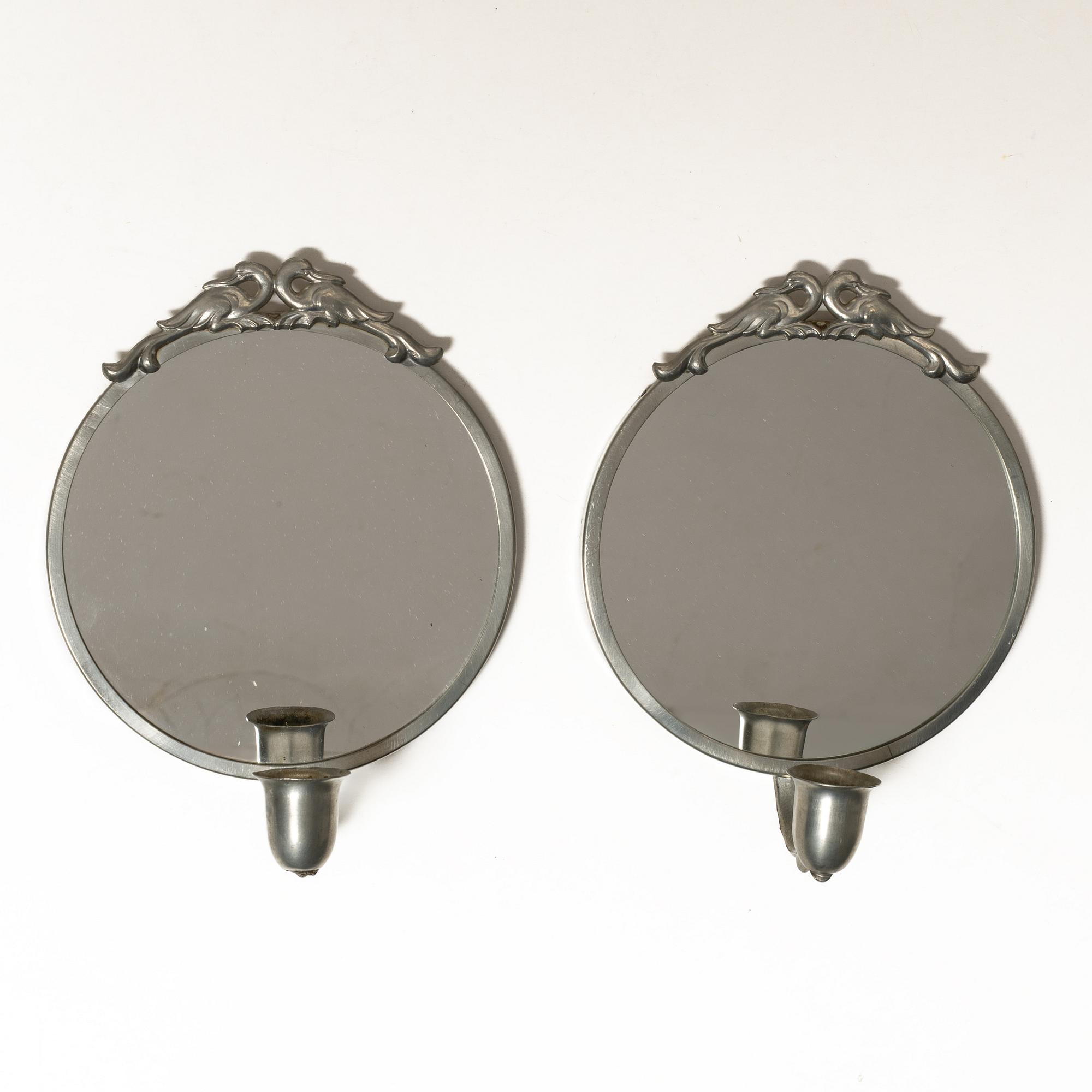 Mirror and mirror sconces, a pair, tin, Sweden, 1920s-30s.