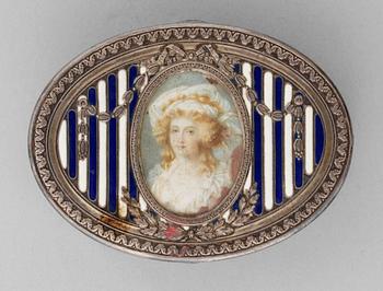 DOSA, silver och emalj med miniatyr i locket. Louis XVI-stil.