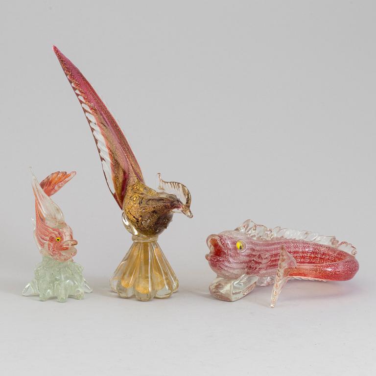 A set of three glass sculpture by Murano, 1960/70.