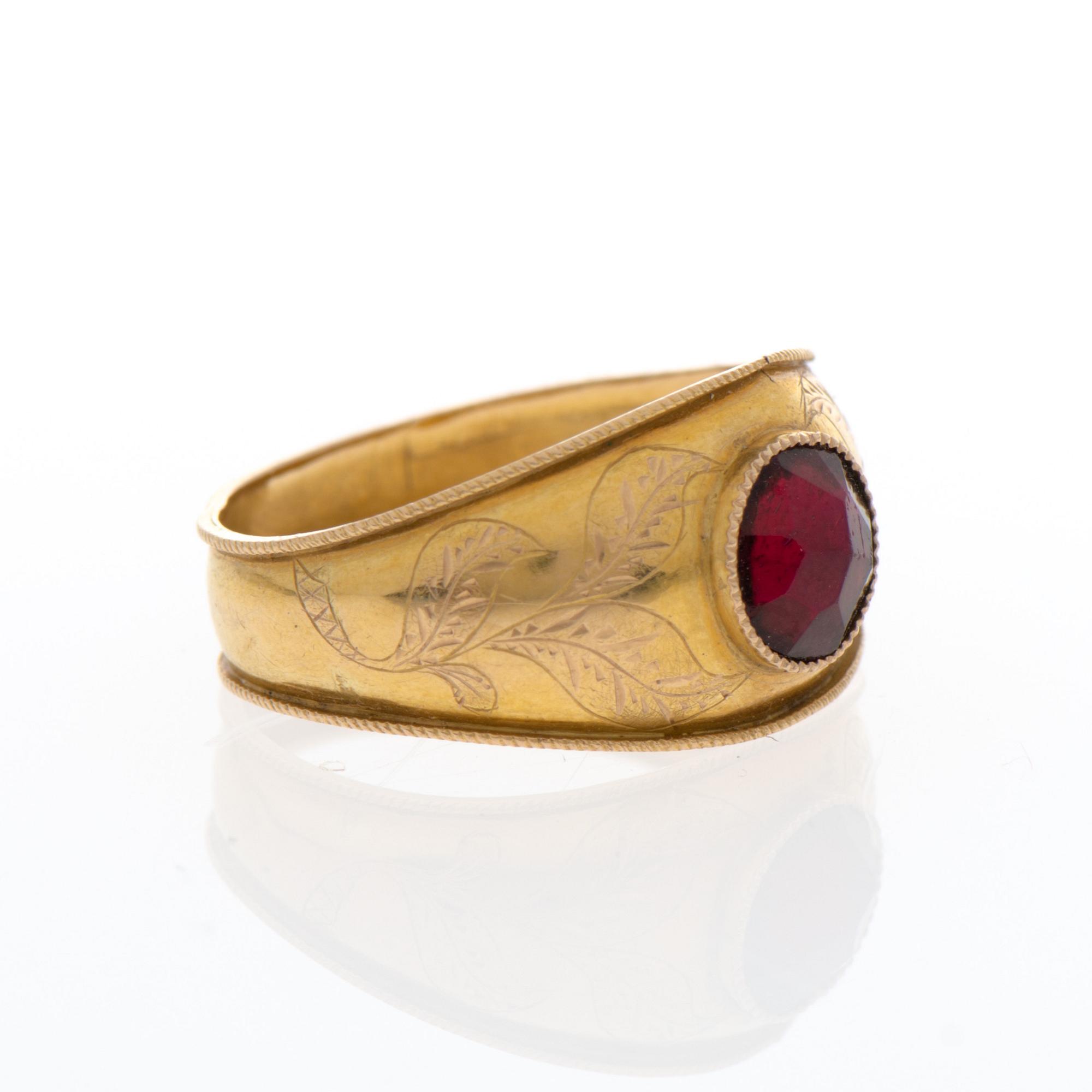 A RING, 18K gold, red glass. Fredrik Tiander, Loviisa Finland 1823-1869.
