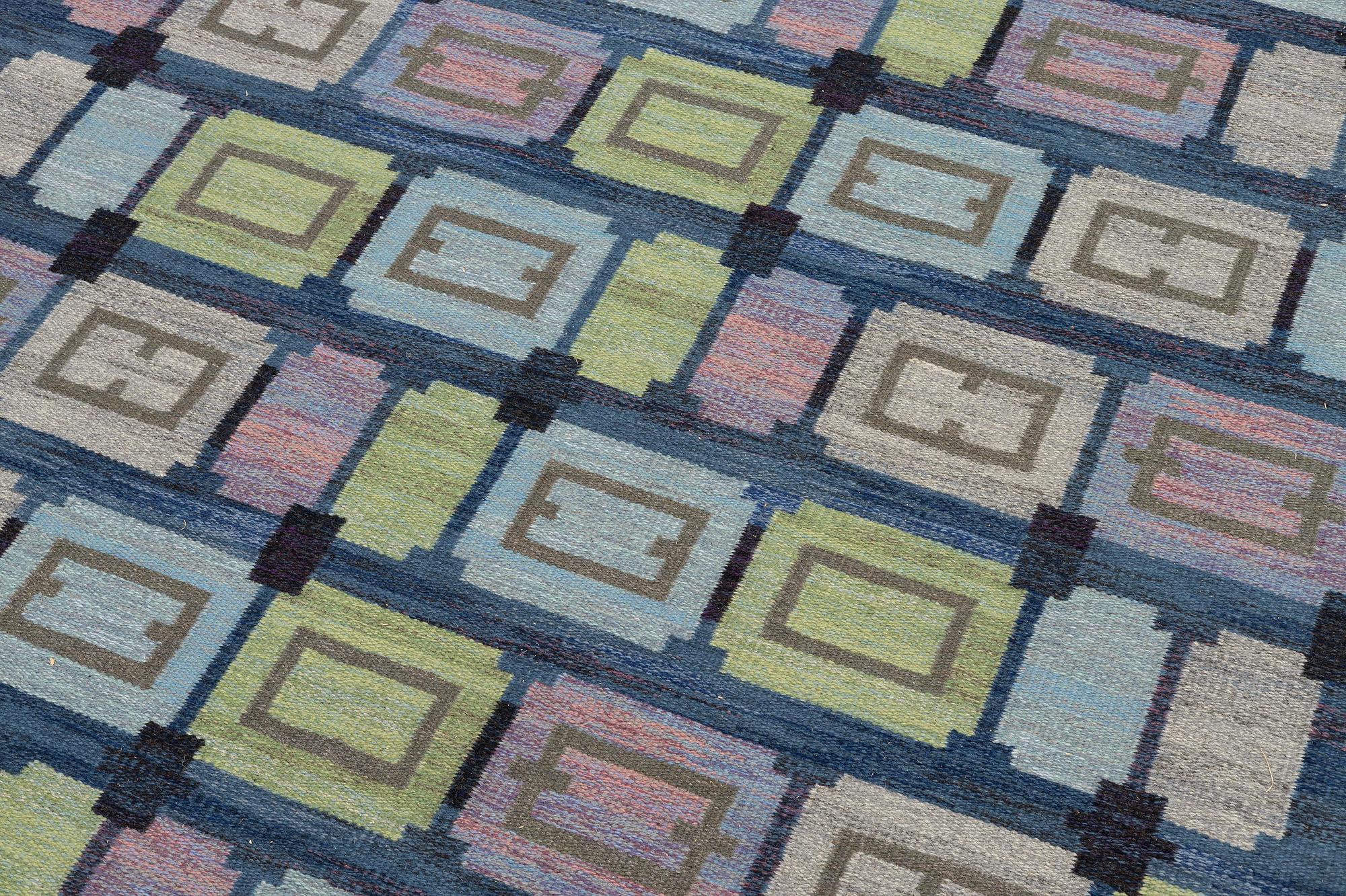 Judith Johansson, a carpet, 'Spise hall', flat weave, c. 283 x 199 cm, signed JJ.