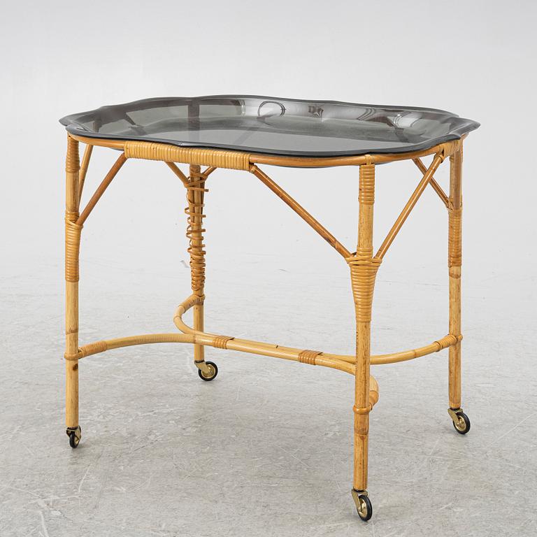 Brick table, rattan, Svenskt Tenn, mid-20th century.