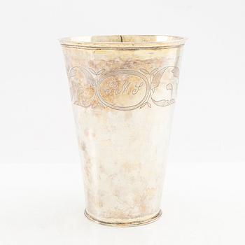 A Swedish late 17th century parcel-gilt silver beaker, mark of Christopher Richter, Stockholm 1696.