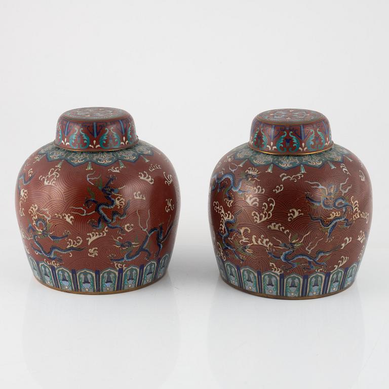 A pair of Chinese jars with covers, 20th Century.