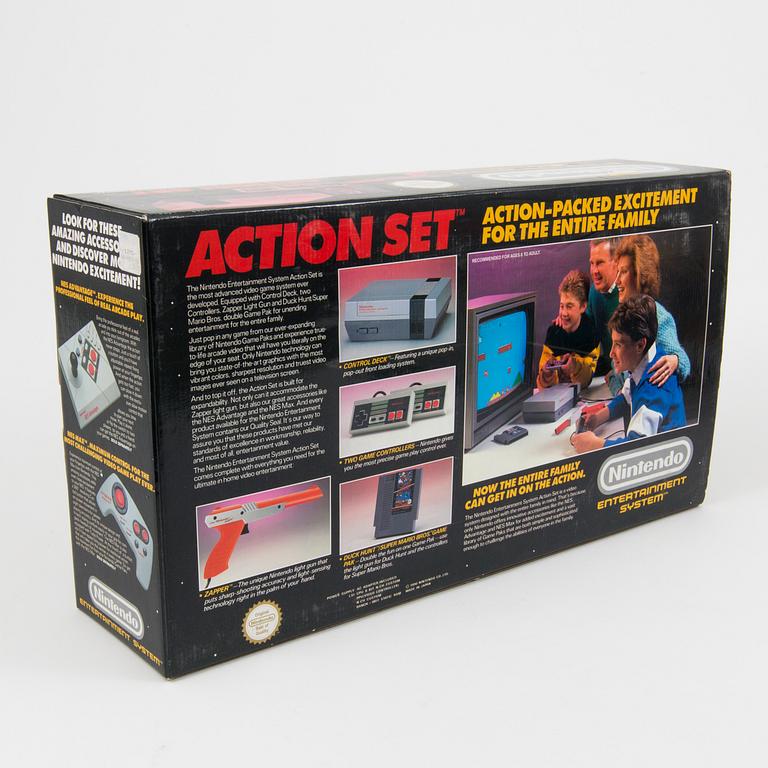 A Nintendo "Action Set" and nine games, 1980/90s.