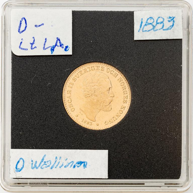 Gold coin, Oscar II, 10 kronor, type II, Sweden 1883.