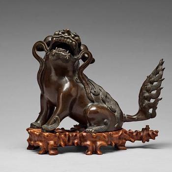 706. A bronze figure of a buddhist lion, Qing dynasty, 18/19th Century.