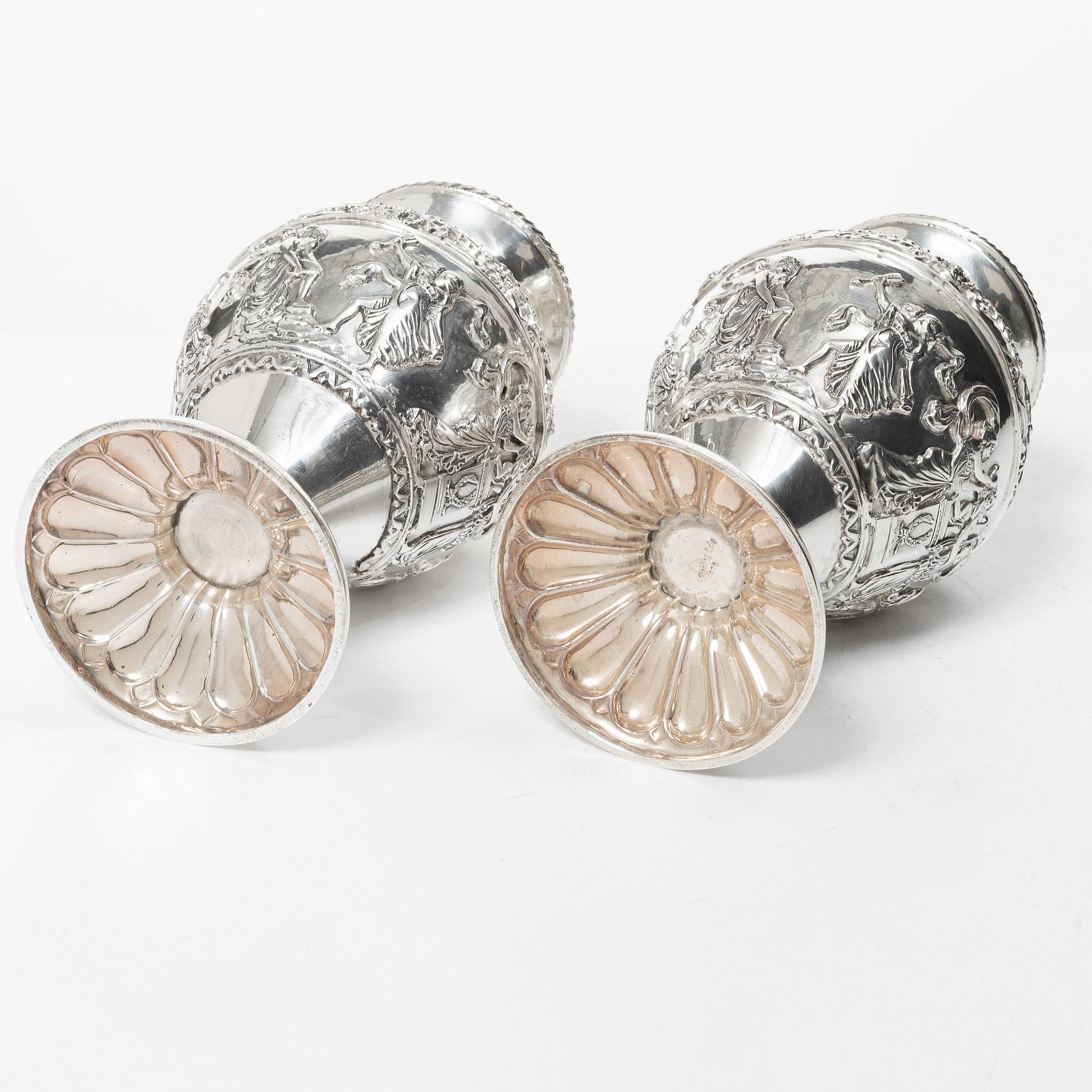 Lale Silverware & Co Ltd, a pair sterling silver lidded urns, Istanbul, Turkey 20th century.