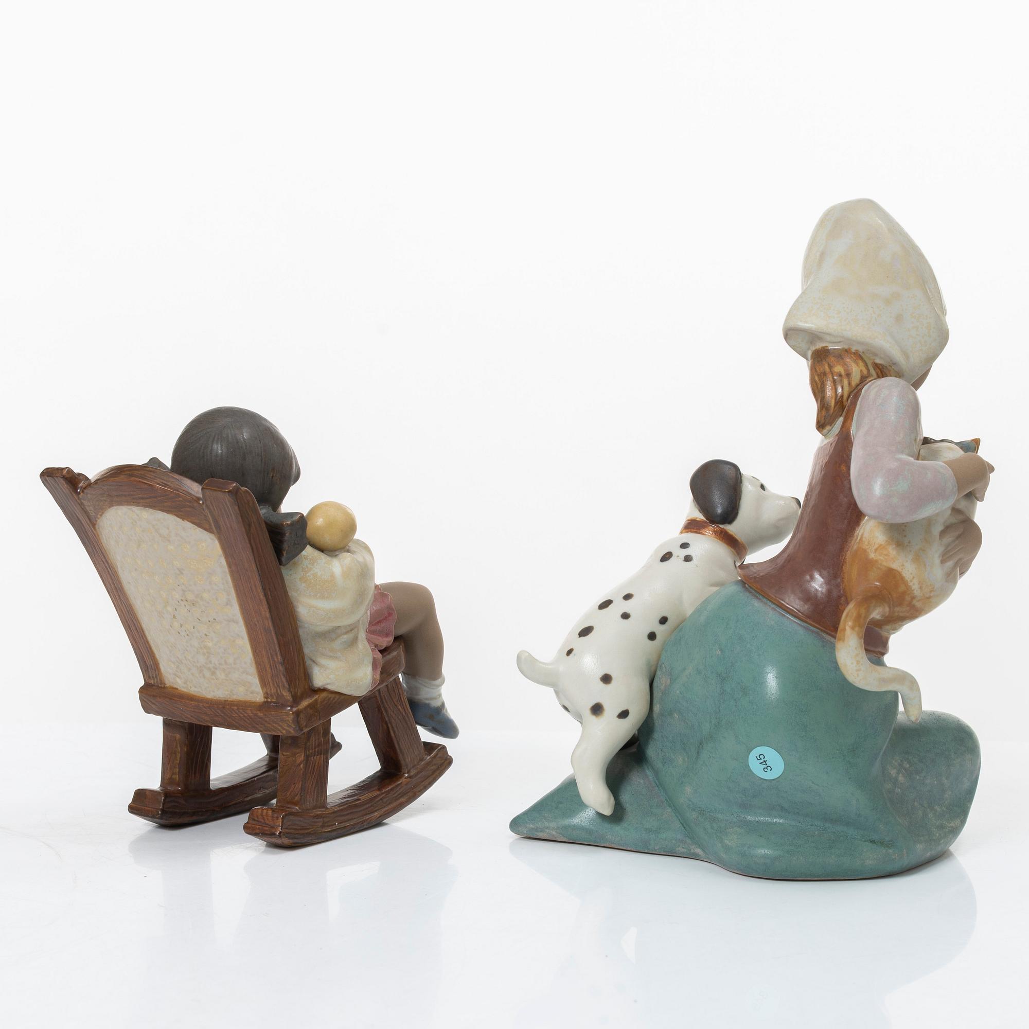 Lladró, five figurines, including "Arctic friends", "Arctic allies", "The old fishing hole", Spain.