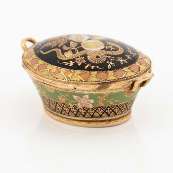 Fickur i form av korg, guld och emalj, Genève, Schweiz, tidigt 1800-tal.