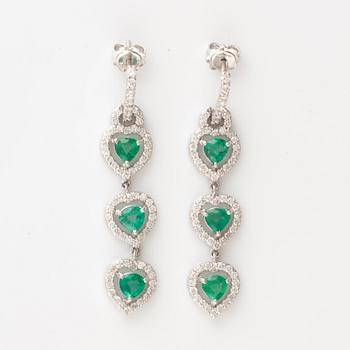 Emerald and brilliant cut diamond earrings.