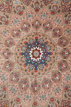 A CARPET, Old silk Qum, signed Moghadam, ca 309,5 x 190,5 - 193 cm.