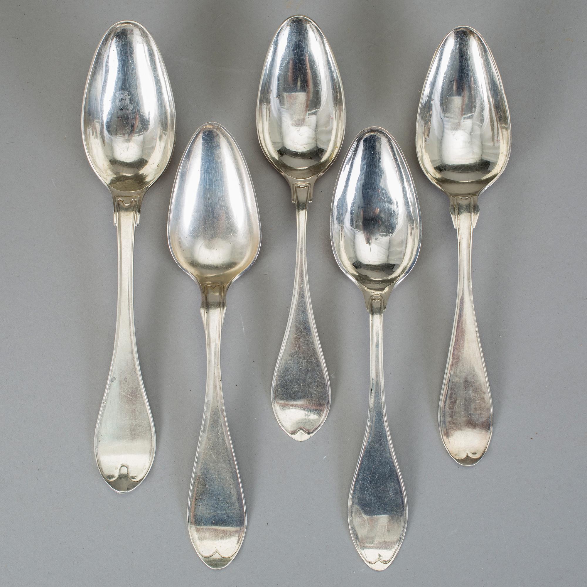 SKEDAR, 5st, silver, bla Alexander Magnus Lundström, Visby, 1843. Vikt ca 273g.