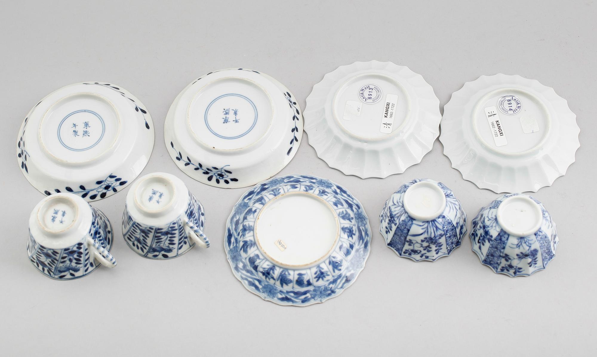 SAMLING KINESISKT PORSLIN, 5 delar, Kangxi 1662-1722.