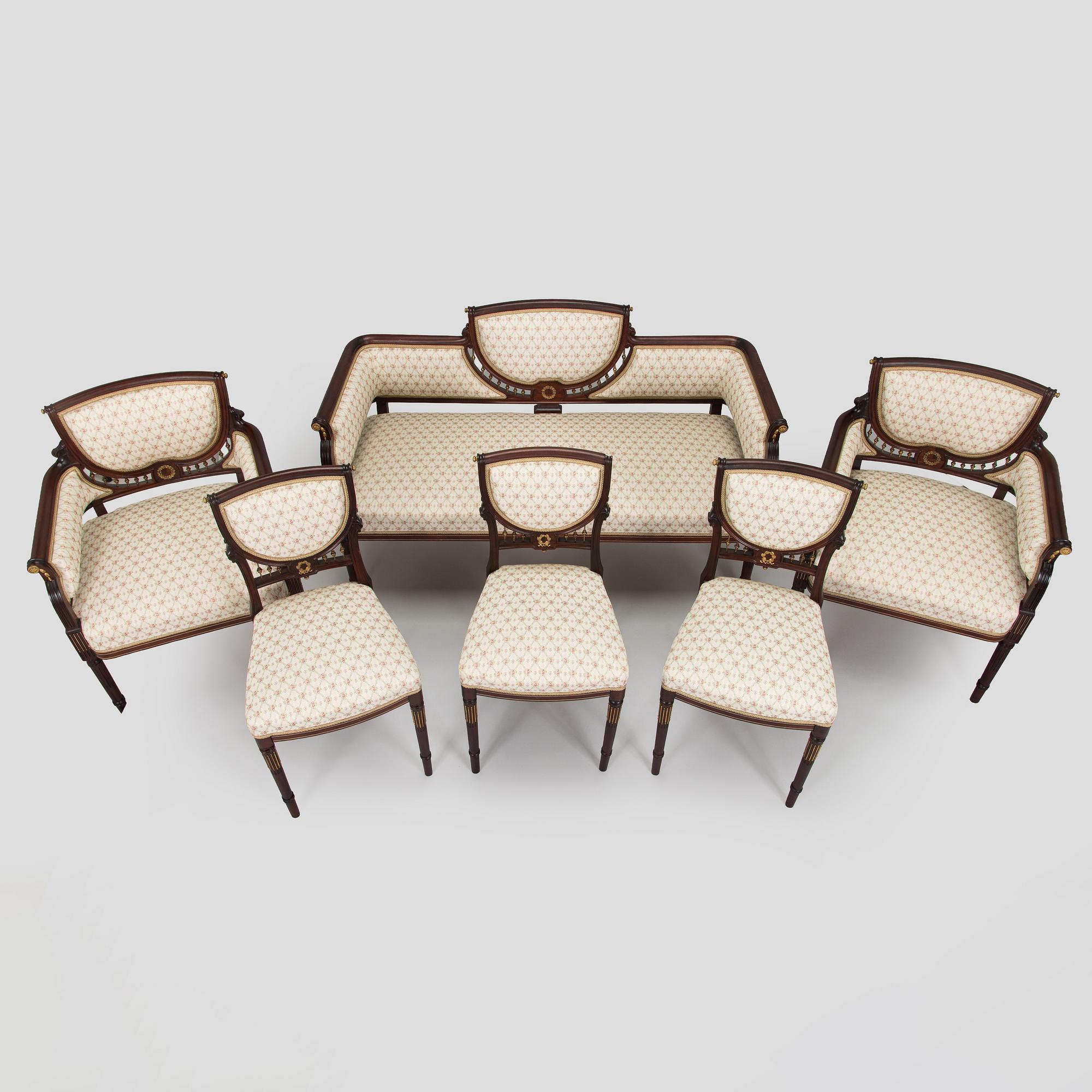 A six-piece furniture set, Nikolai Boman's, Turku, 1890s.