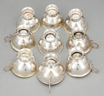 PUNSCHKOPPAR, 9 st, silver, bla Göte Persson i Vilhelmina, 1945-52. Tot ca 380 gram.