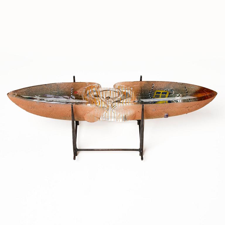 Bertil Vallien, a unique sand cast glass sculpture of a boat, Kosta Boda, Sweden, 1980s.