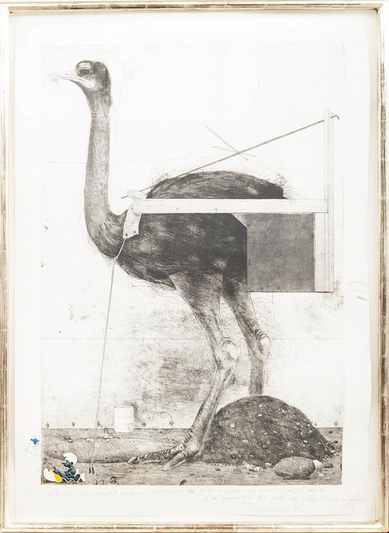 PG Thelander, färgetsning, 1979, provtryck, signerad.